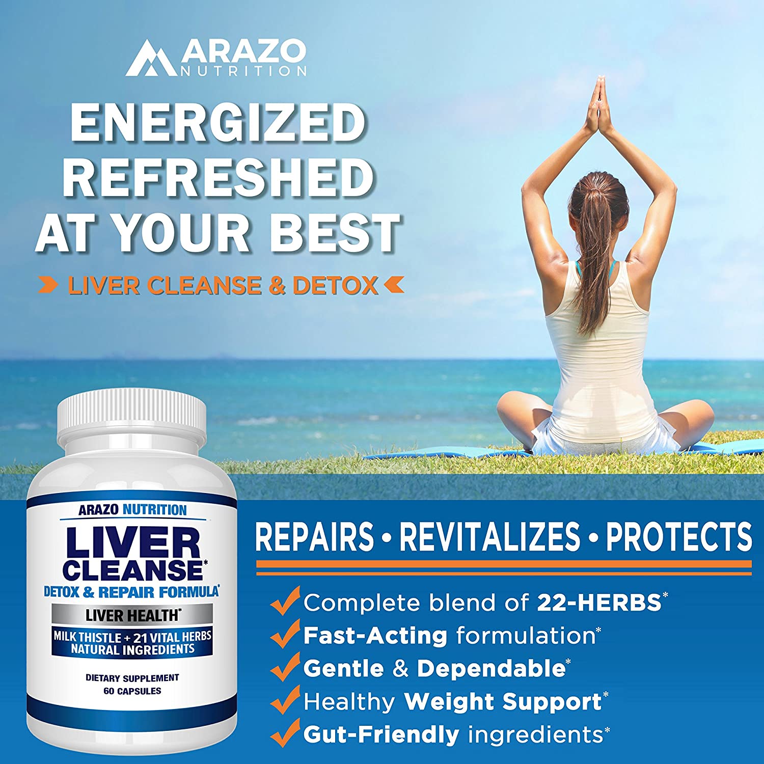 อาหารเสริม detox ตับ ตัวไหนดีเป็นอันดับที่ 5 ของอเมริกา	อาหารเสริมบำรุงตับ	Liver Cleanse Detox and Repair Formula by Arazo Nutrition